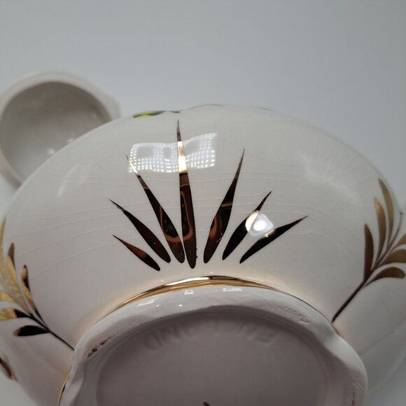 Ellgreave Wood & Sons England Yellow Floral Gold Accented Teapot Ironstone - Picture 11 of 13